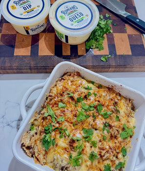 High Protein Queso Pasta Bake
